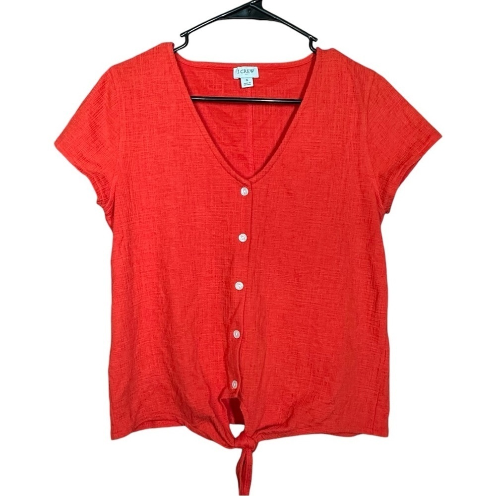 J Crew Factory Textured Blouse Coral Red Size Small Button Up Front Tie